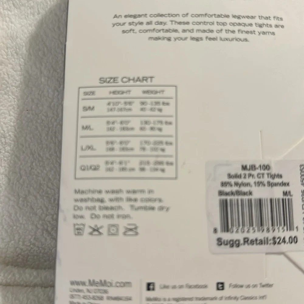 NWT MeMoi Opaque Tights - 2 Pair Size M/L